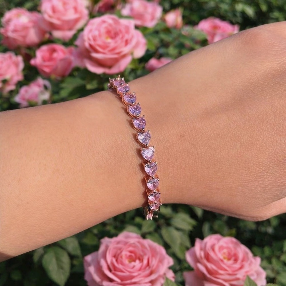 Pink tennis heart bracelet 7.5 inches